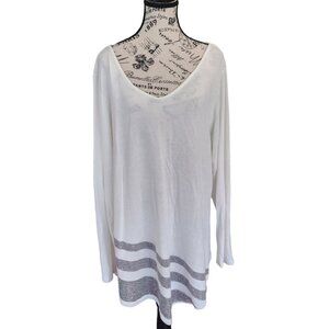 BELLDINI Women's White Scoop Neck Long Sleeve Stripe Sequin Sweater Plus SZ 3X